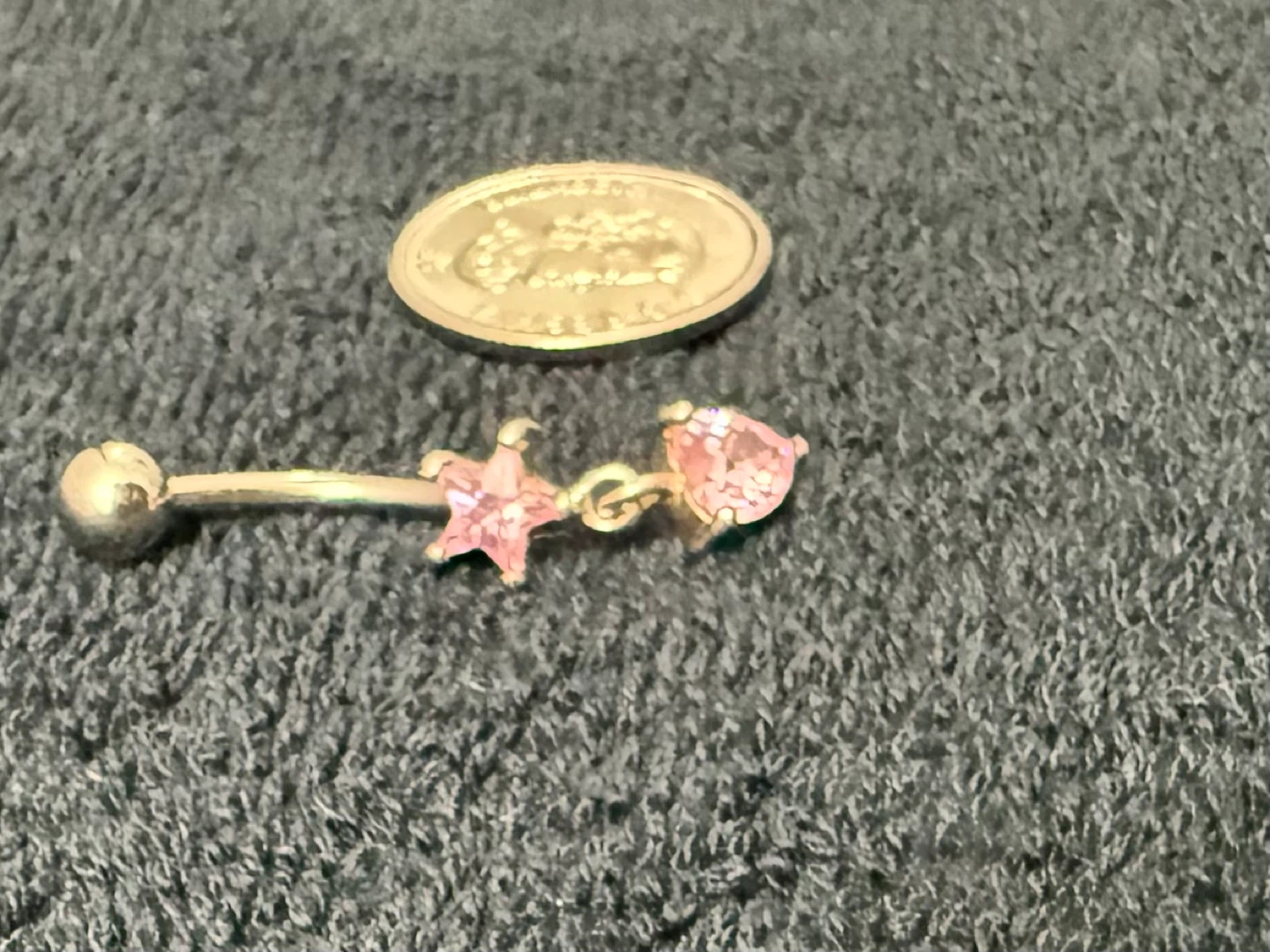 925 Sterling Silver Belly Ring w/ Pink Star & Heart Charm - photo 3