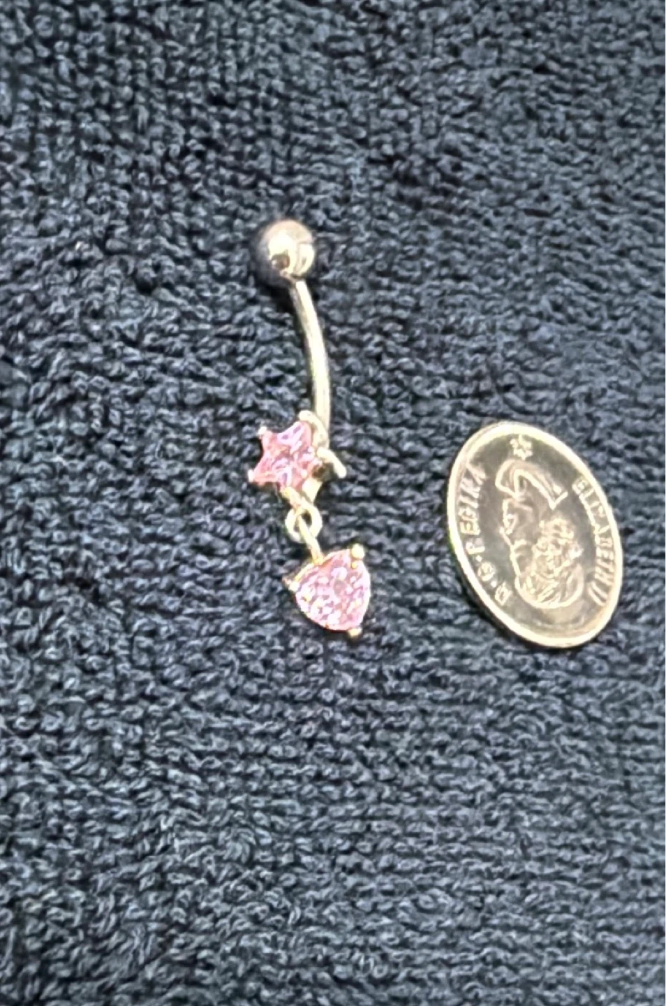 925 Sterling Silver Belly Ring w/ Pink Star & Heart Charm - photo 2