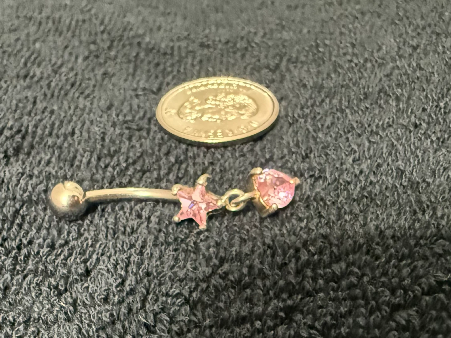 925 Sterling Silver Belly Ring w/ Pink Star & Heart Charm - photo 4