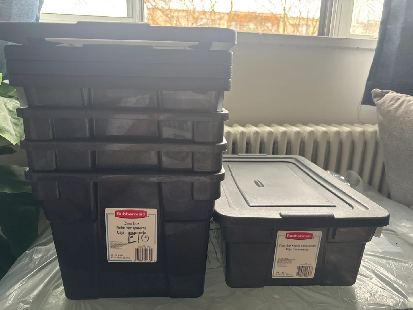 Rubbermaid Clear Storage Boxes- Set of 5 containers