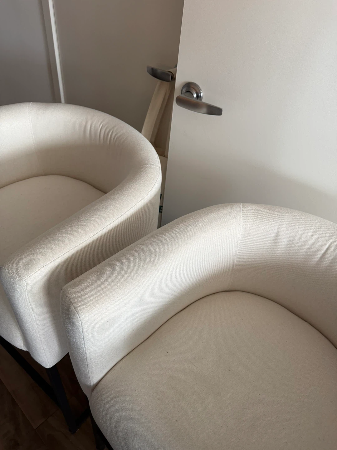 Cream Upholstered Bar Stools with Black Metal Base (Set of 2) - photo 4
