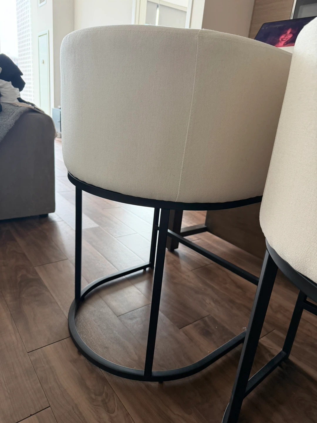 Cream Upholstered Bar Stools with Black Metal Base (Set of 2) - photo 2