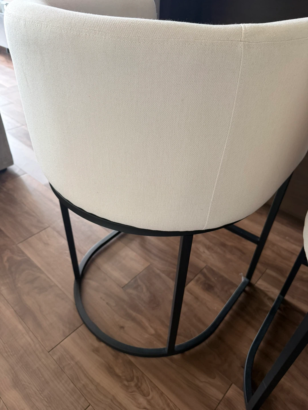 Cream Upholstered Bar Stools with Black Metal Base (Set of 2) - photo 3