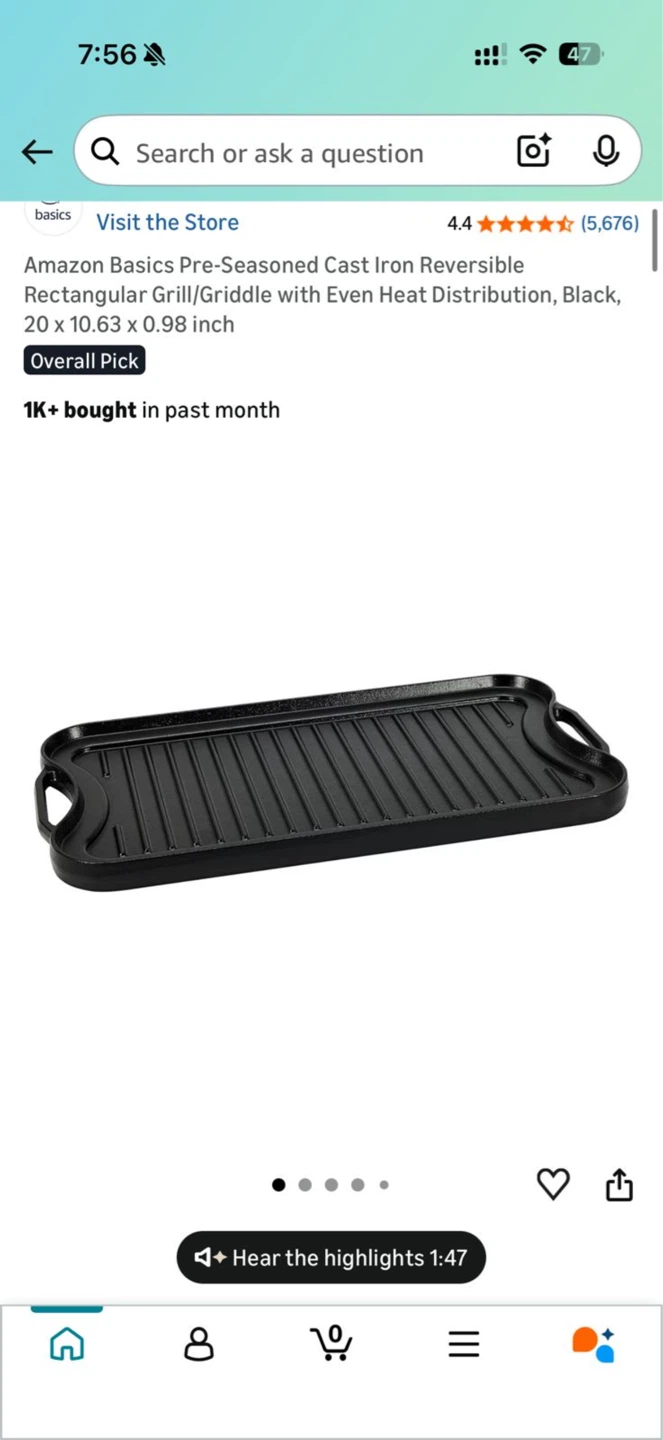 Amazon Basics Pre-Seasoned Cast Iron Reversible Grill/Griddle