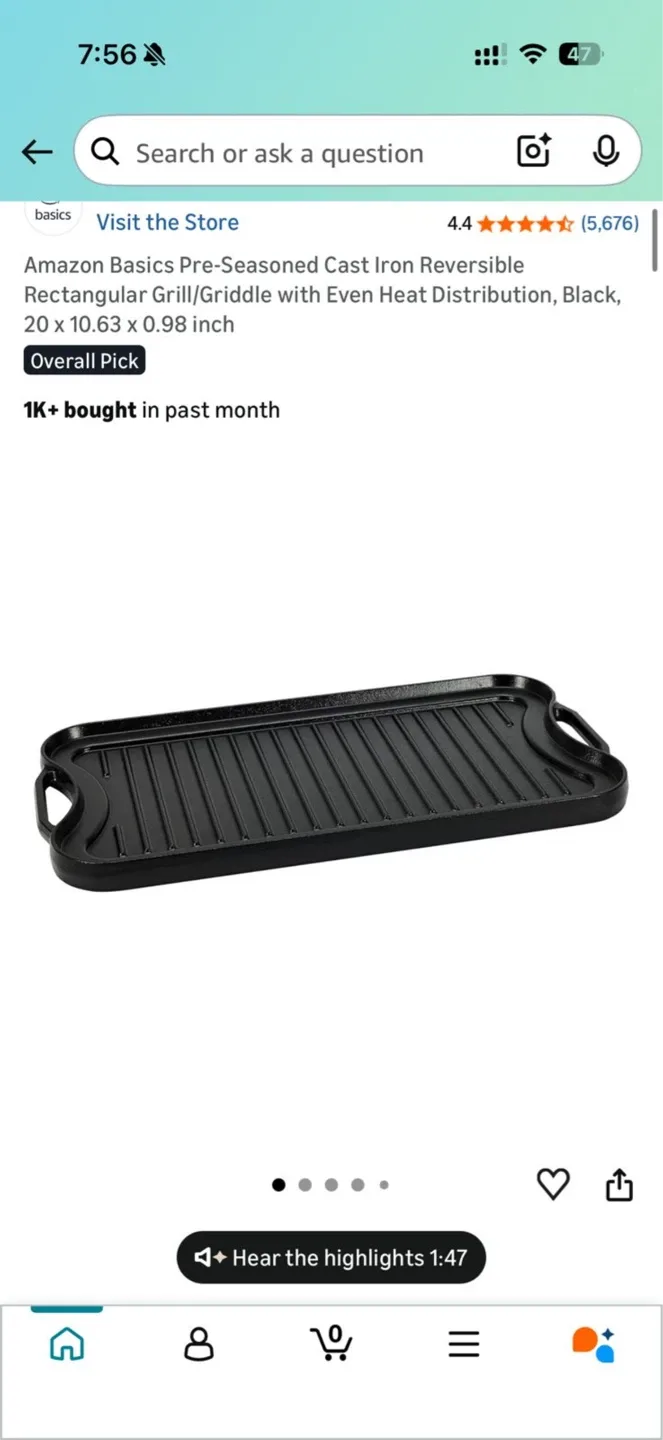 Amazon Basics Pre-Seasoned Cast Iron Reversible Grill/Griddle