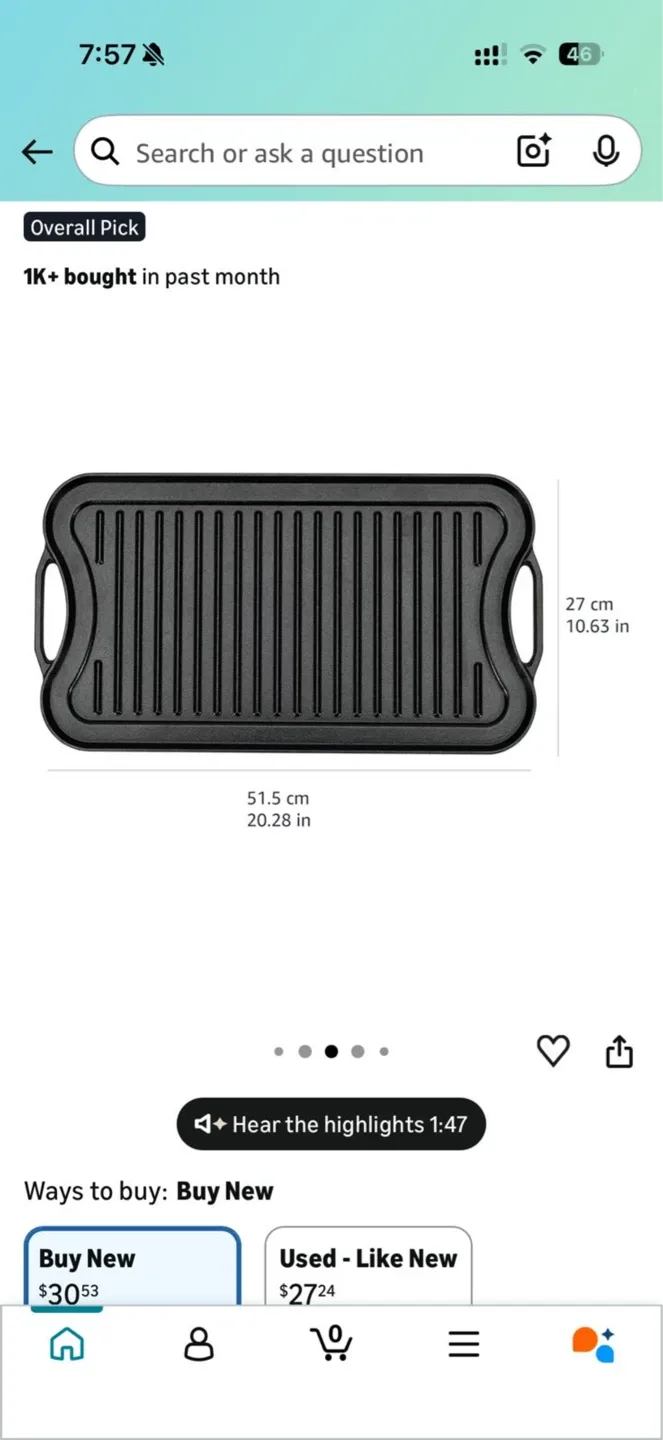 Amazon Basics Pre-Seasoned Cast Iron Reversible Grill/Griddle - photo 2