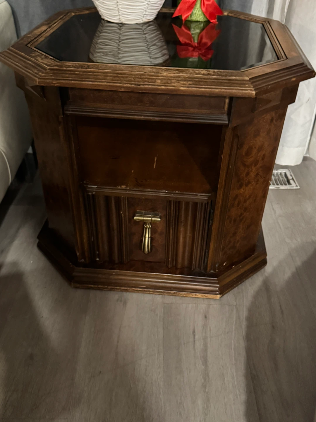 Vintage Octagonal End Table with Storage Drawer
