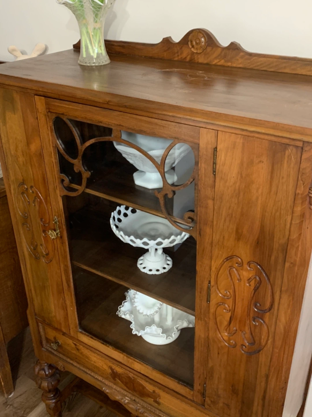 Antique Wooden Display Cabinet with Glass Door - photo 3