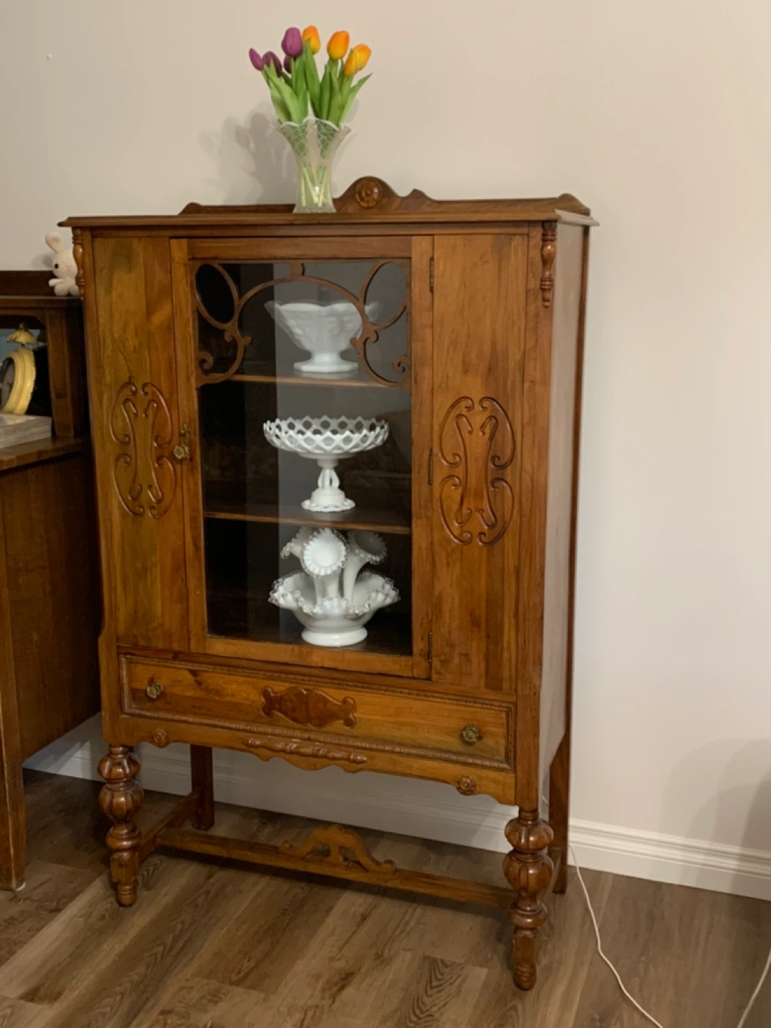 Antique Wooden Display Cabinet with Glass Door