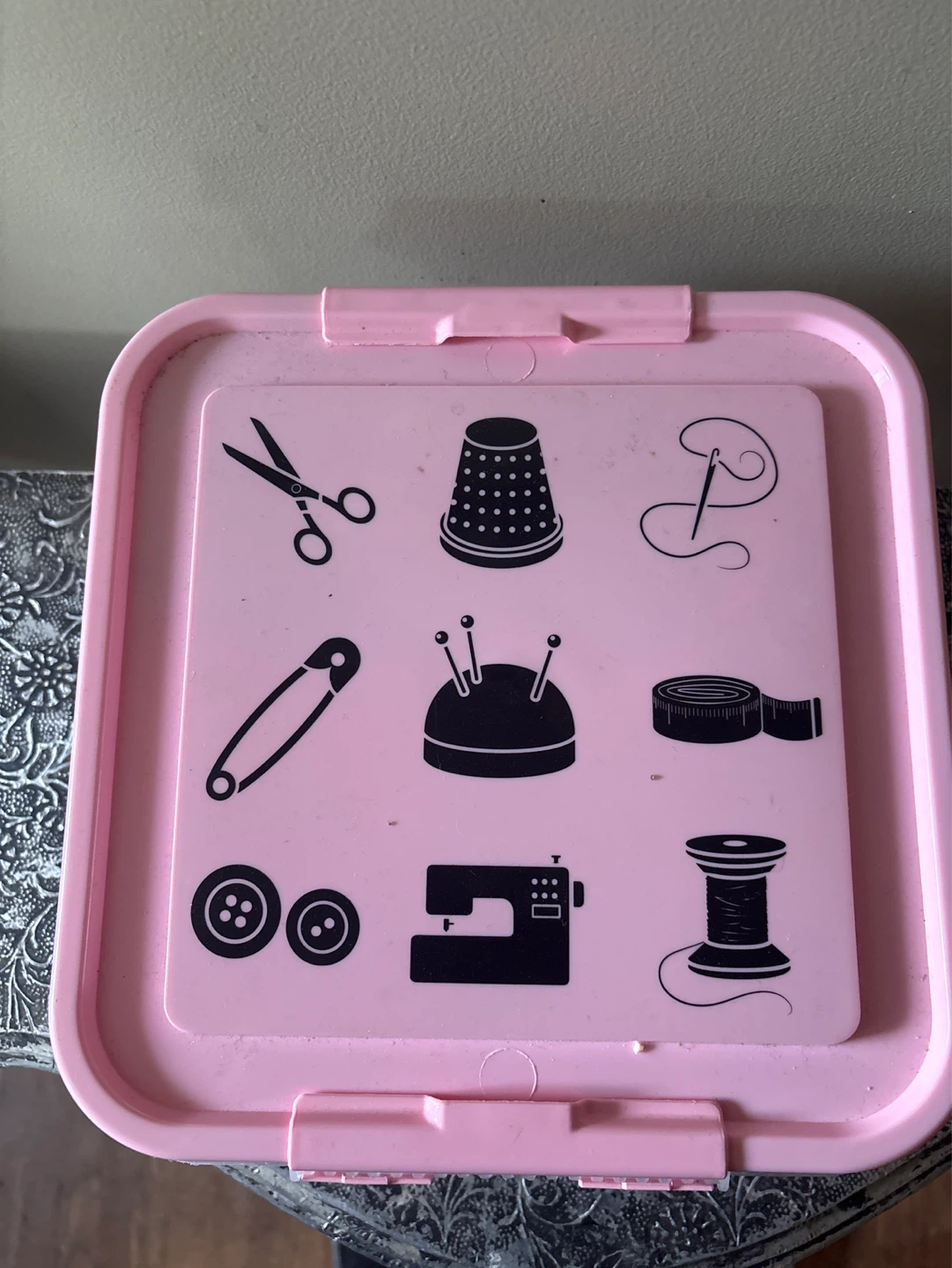 Pink Sewing Kit Box with Notions