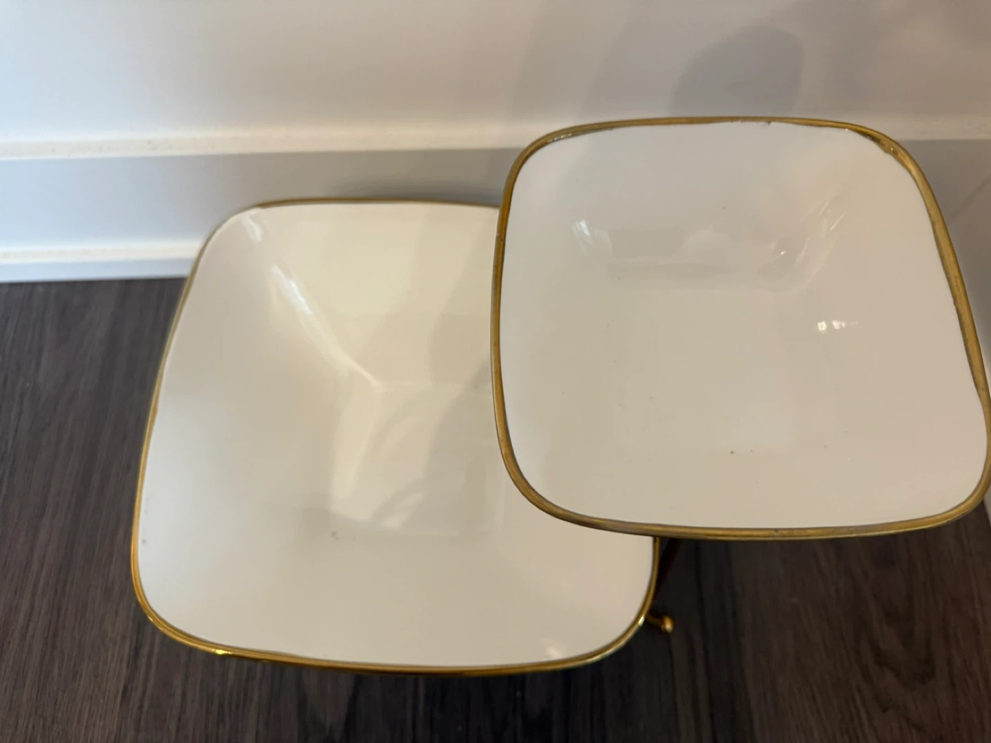 White Ceramic 2-Tier Serving Stand with Gold Trim - photo 4