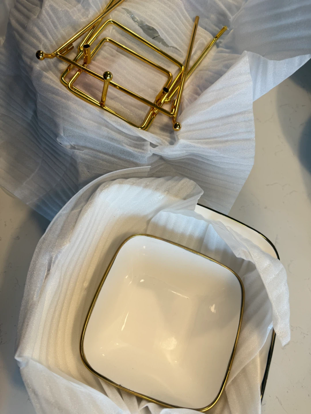 White Ceramic 2-Tier Serving Stand with Gold Trim - photo 2
