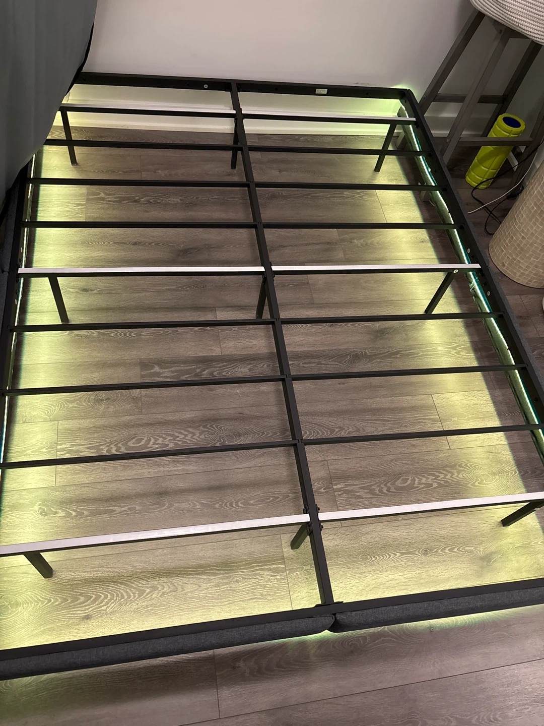 Grey Upholstered Bed Frame with LED Lights