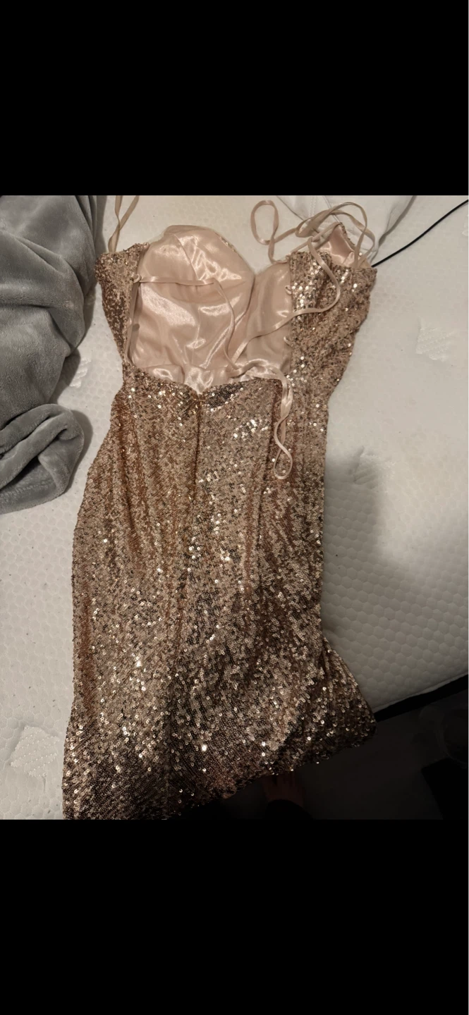 Sequin Strapless Gown with Slit - photo 2