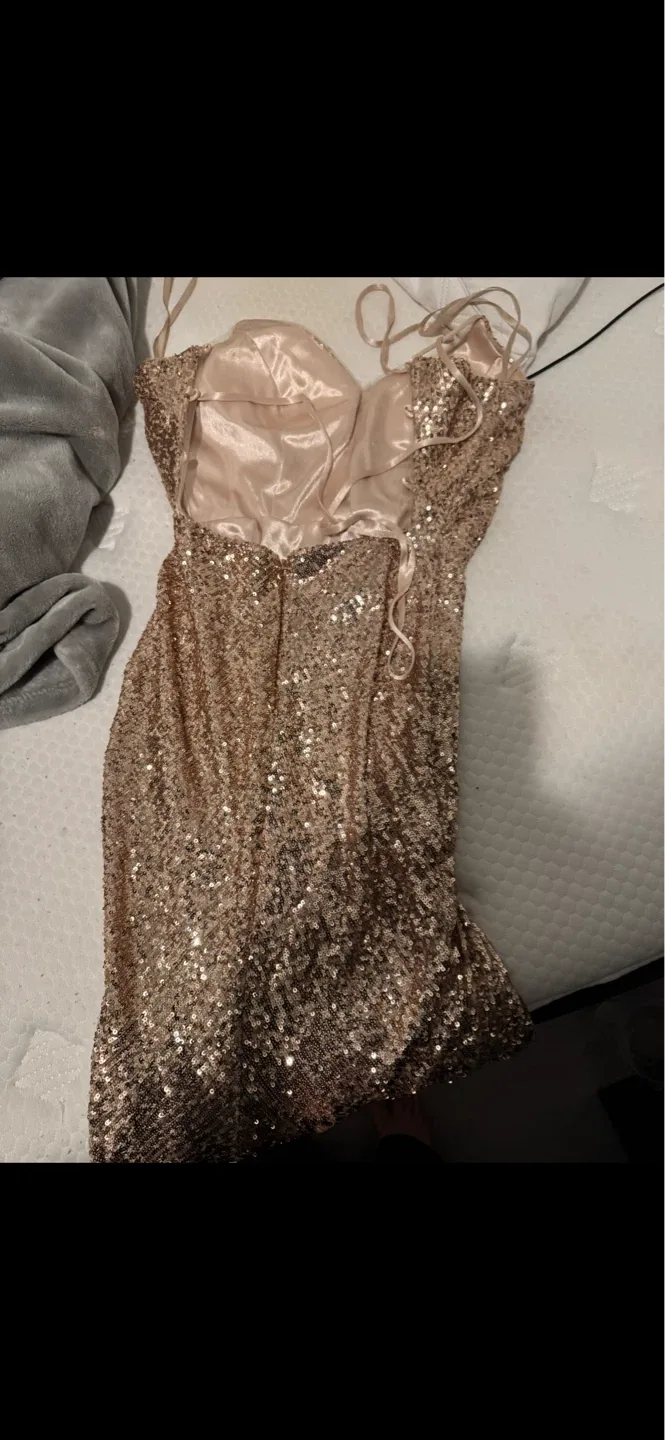 Sequin Strapless Gown with Slit - photo 2