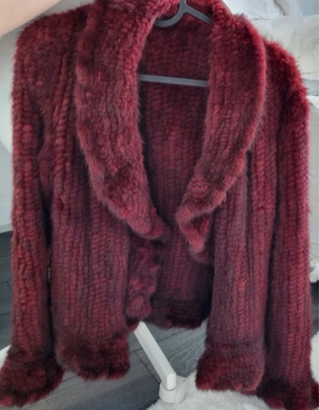 Burgundy Real Mink Fur Coat