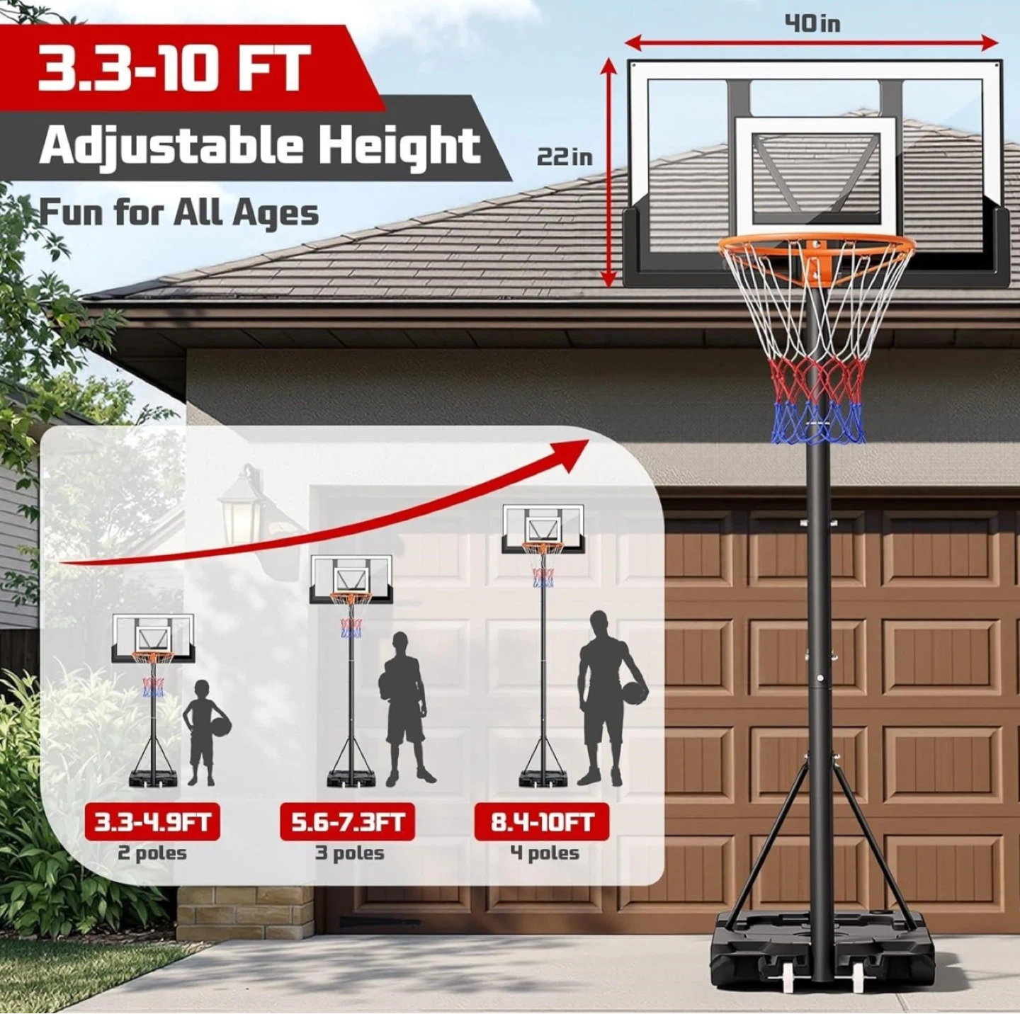 Adjustable Height Portable Basketball Hoop - 3.3-10 FT - photo 2