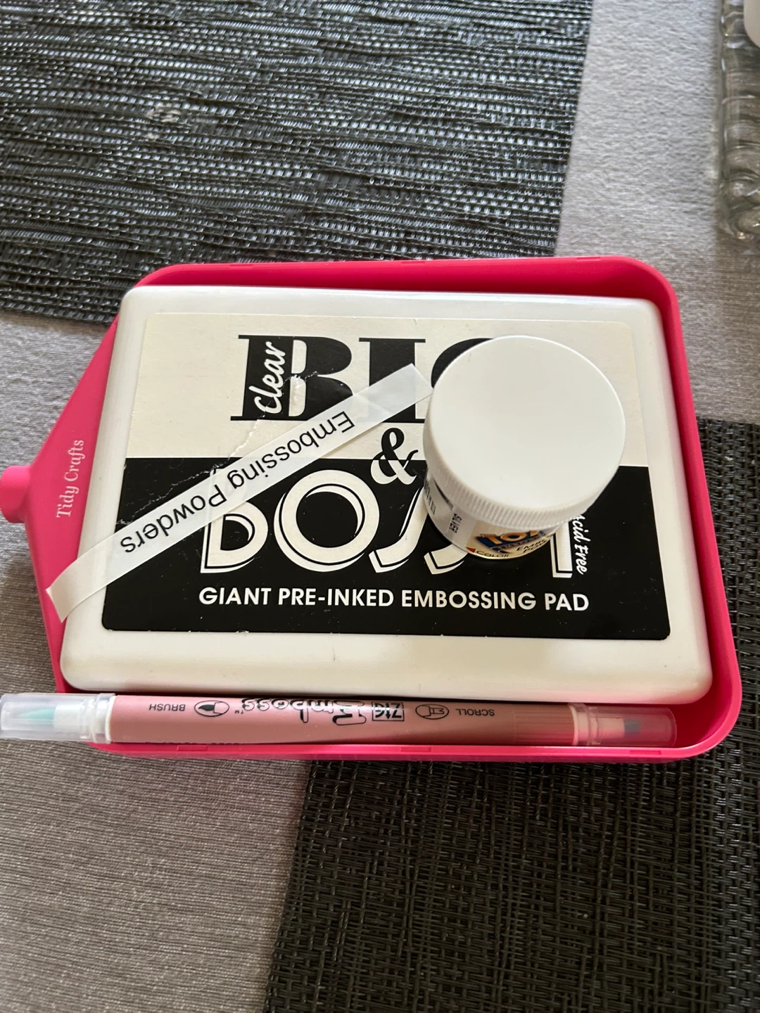 Pre-Inked Embossing Pad, Pen and tray
