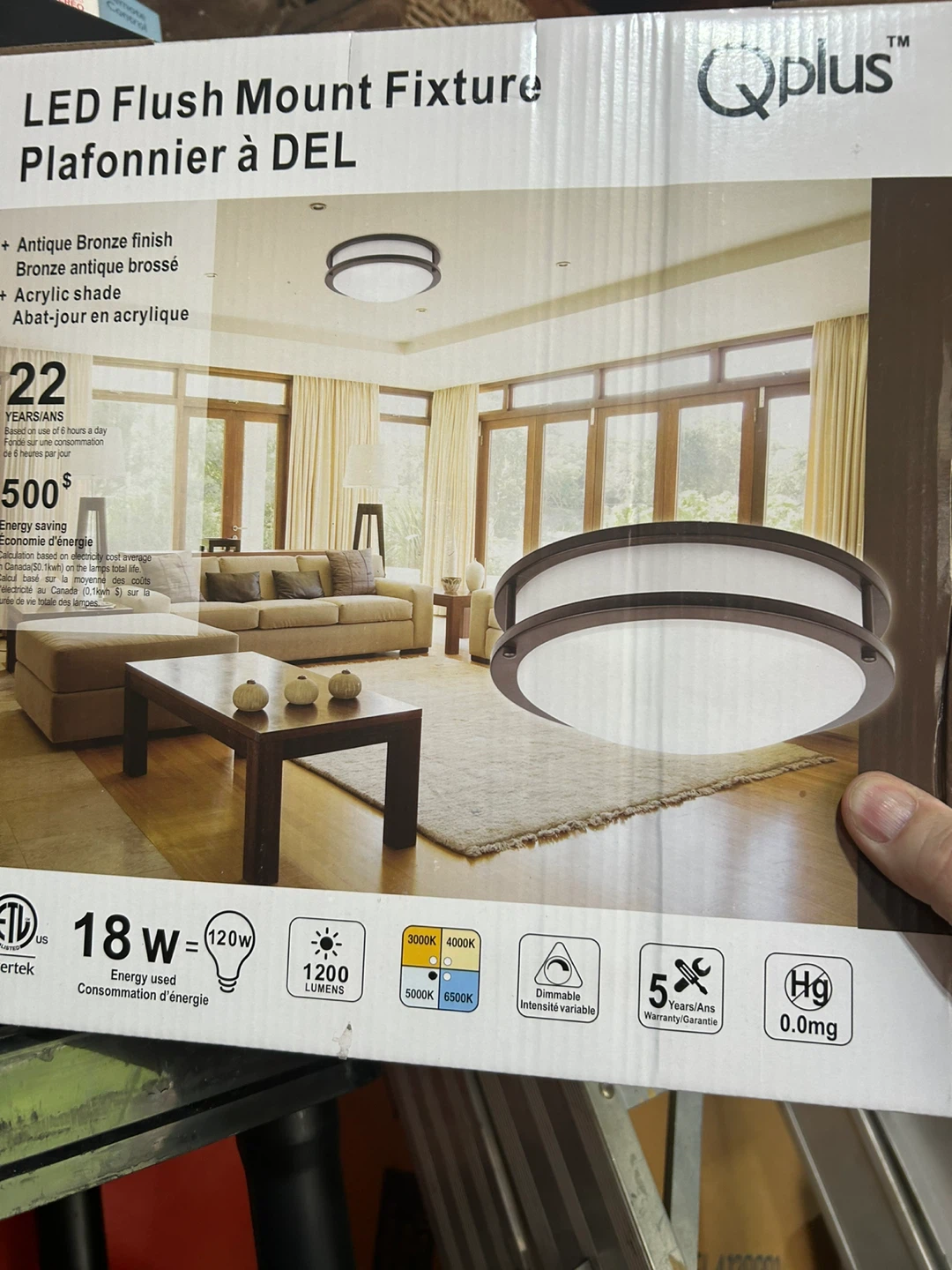 Qplus LED Flush Mount Fixture - Antique Bronze Finish