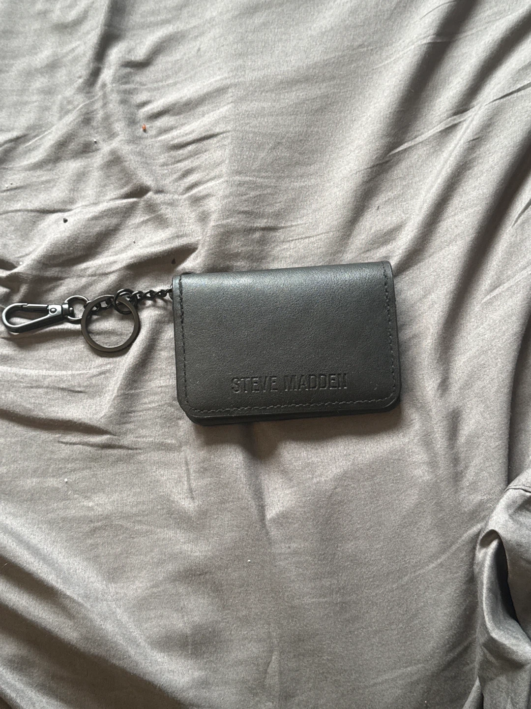 Steve Madden Black Leather Card Holder with Keychain