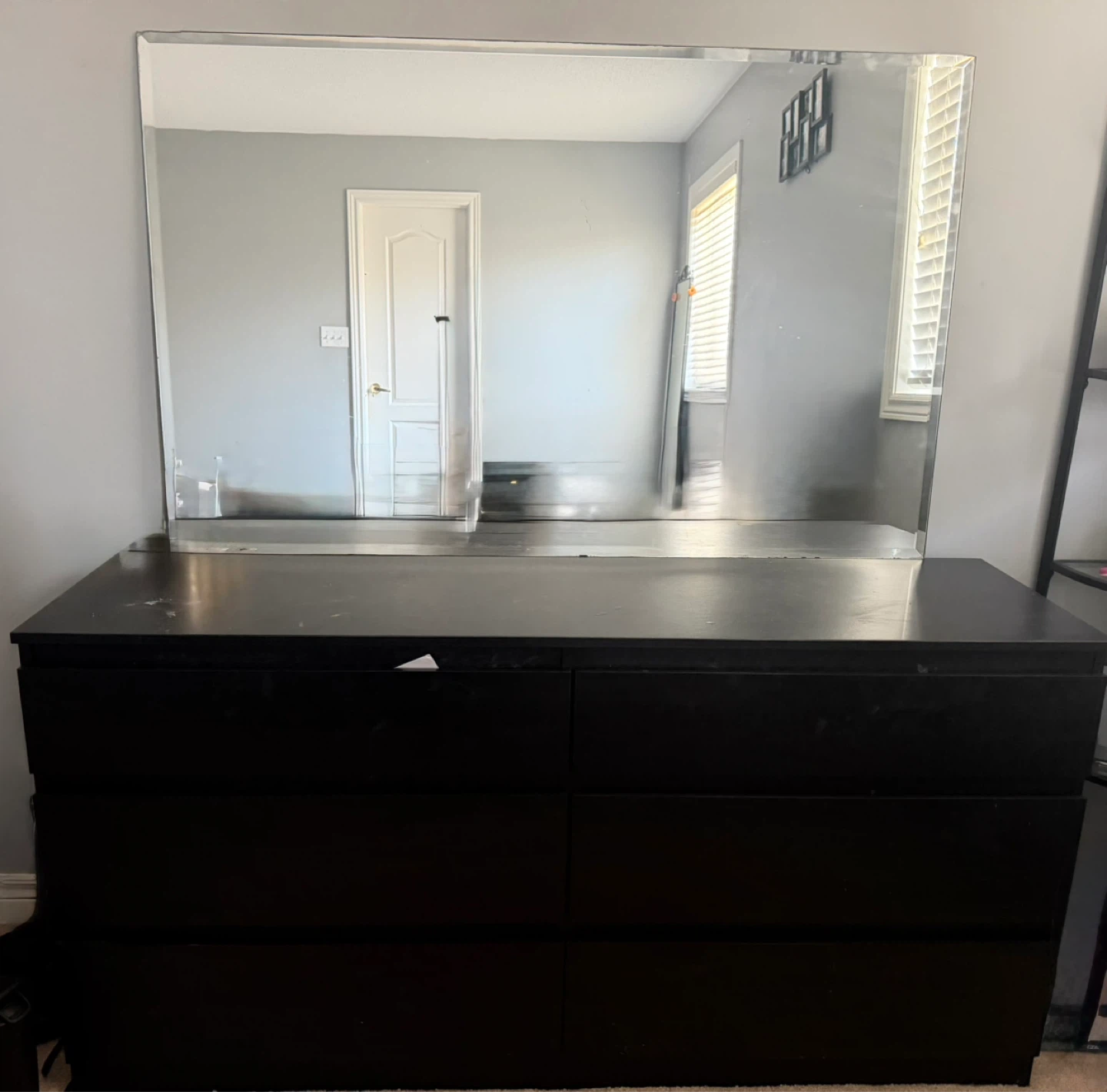 Black 6-Drawer Dresser with Mirror
