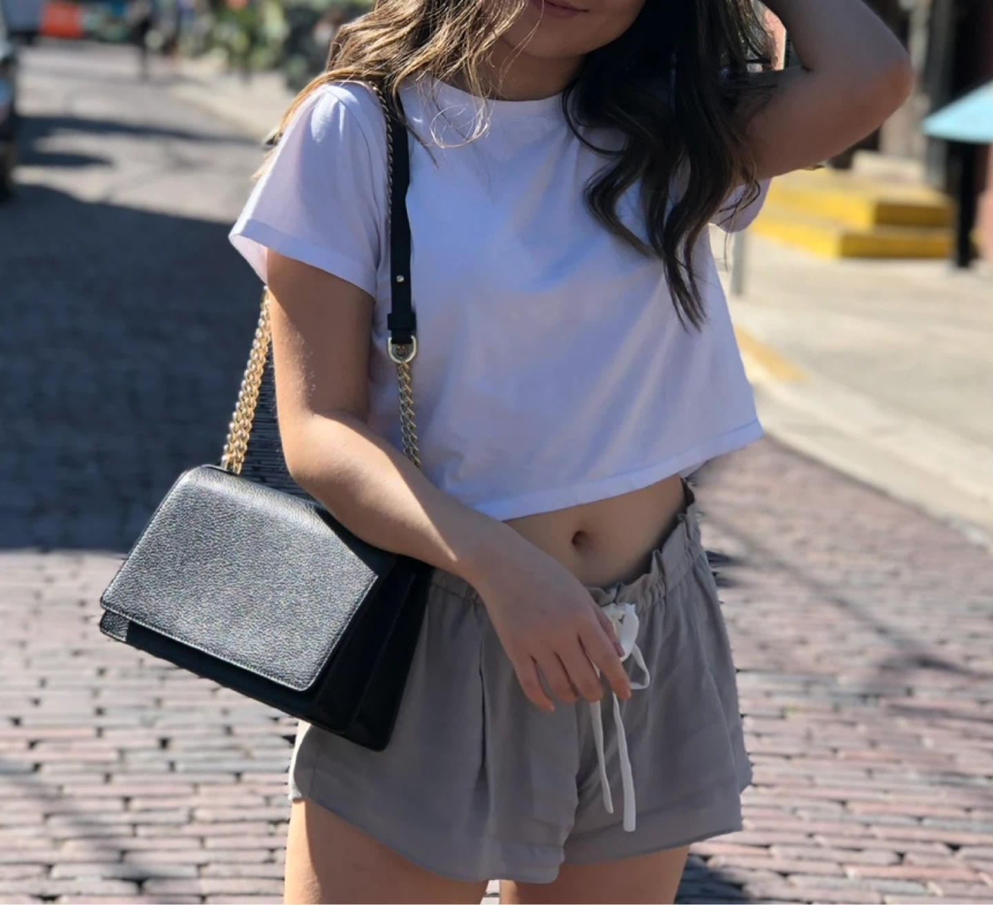 Mon Purse Black Leather Shoulder Bag with Gold Chain