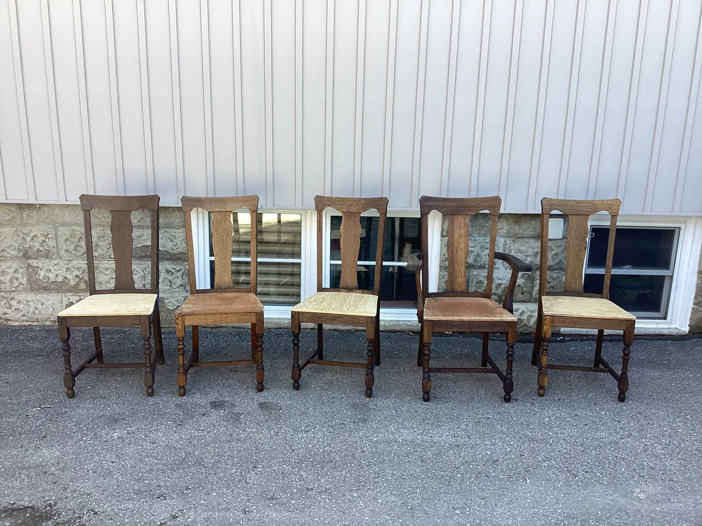 Set of 5 Antique Wooden Dining Chairs