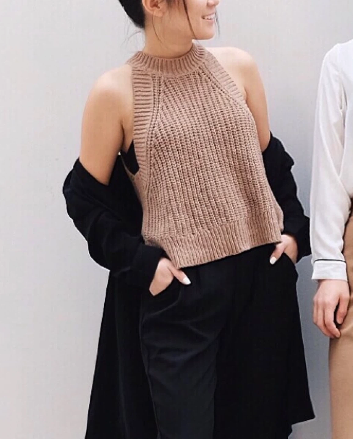 ARITZIA Tan Ribbed Knit Halter Top