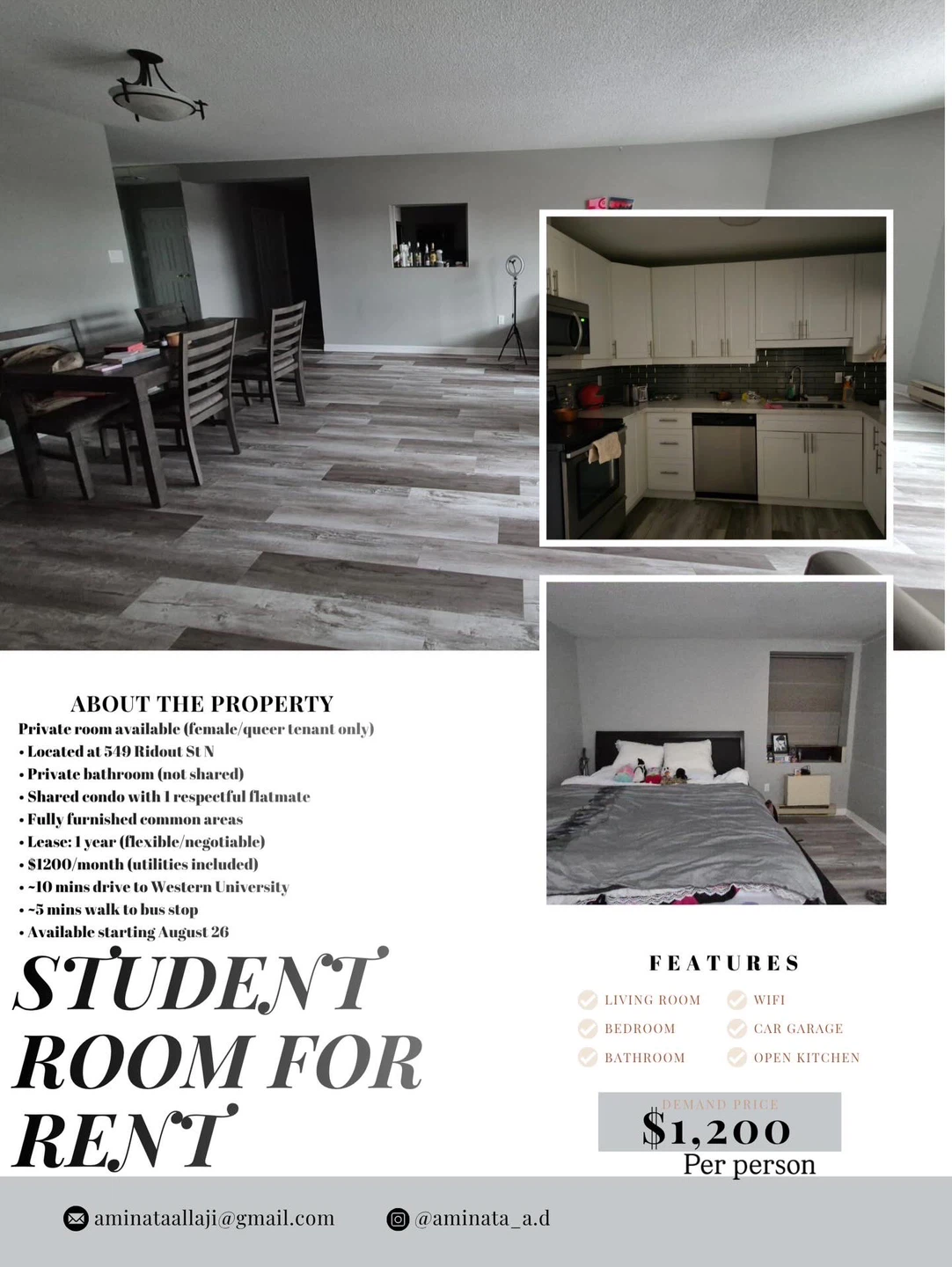 Student Room for Rent - 549 Ridout St N