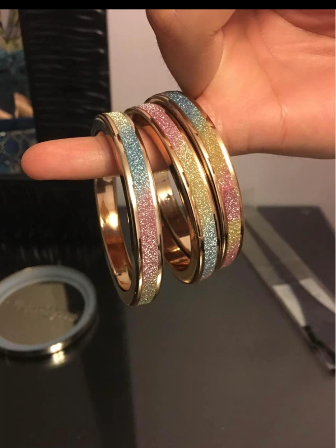 Set of 3 Rose Gold Glitter Bangles