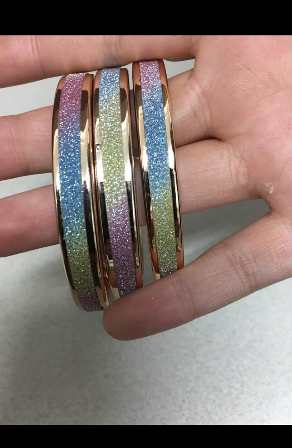 Set of 3 Rose Gold Glitter Bangles - photo 2
