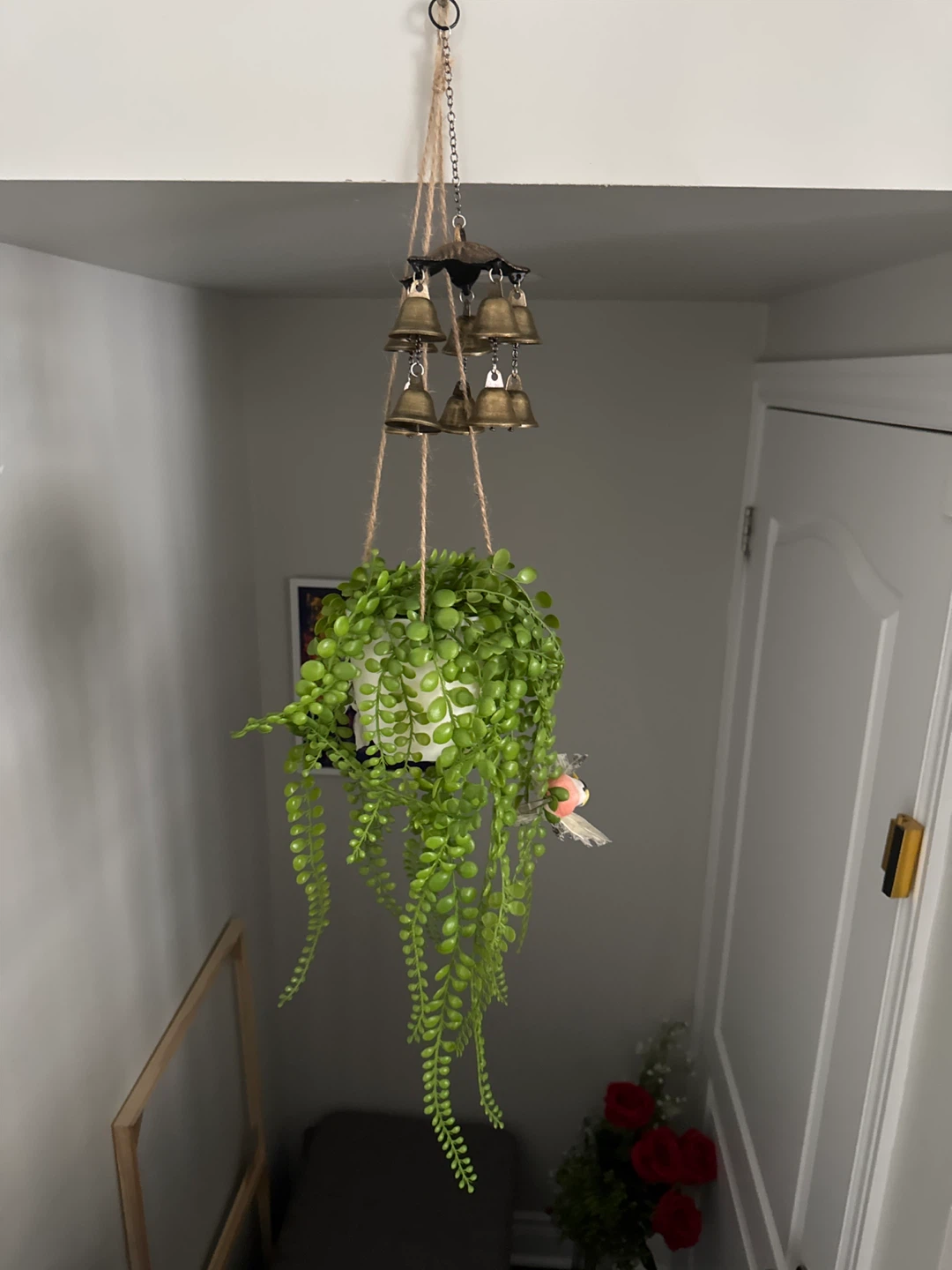 Hanging Wind Chime with Artificial Plant