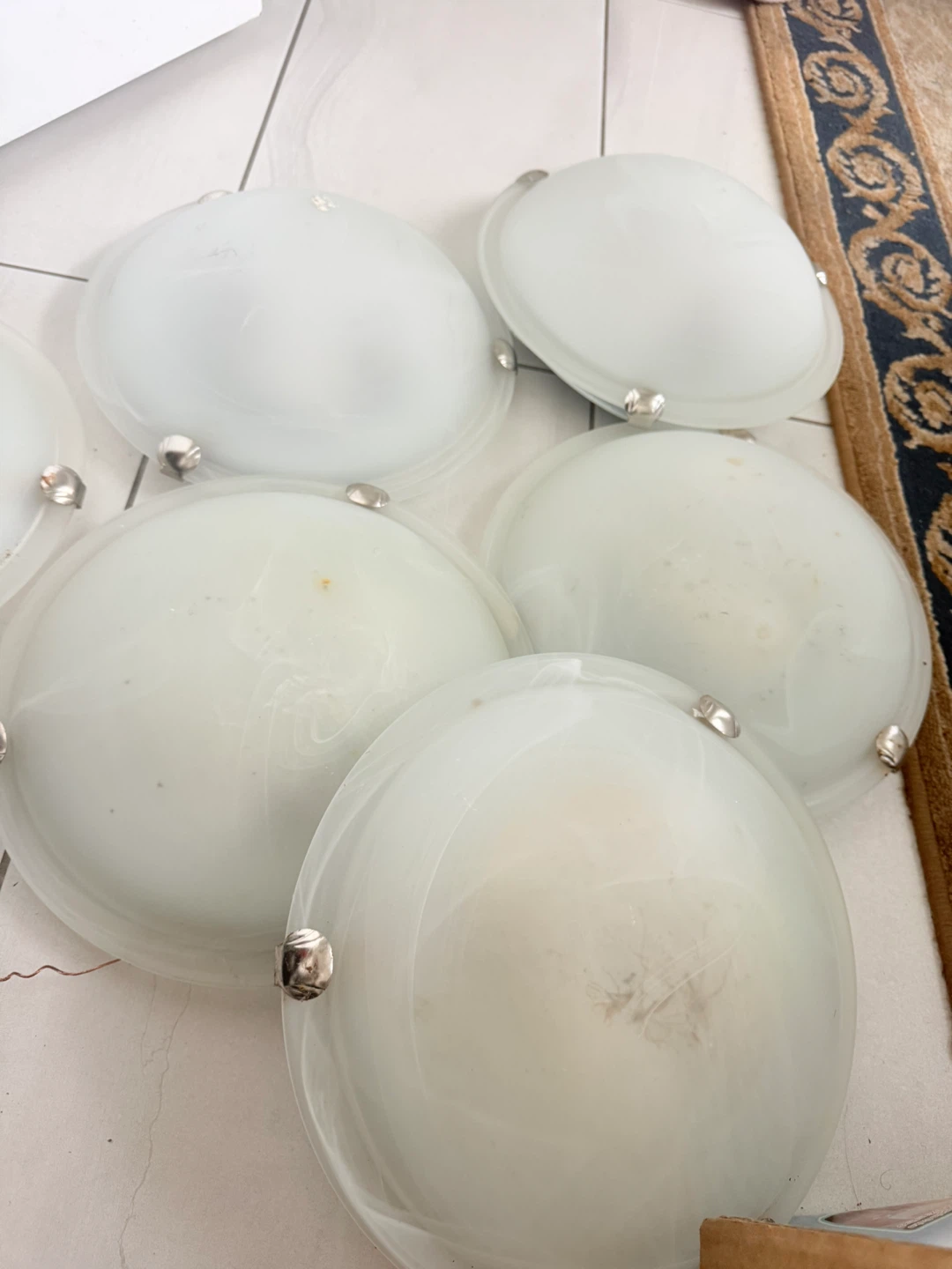 2-Light Pewter Clip Flushmount Ceiling Light Marbled Glass Shade - photo 5