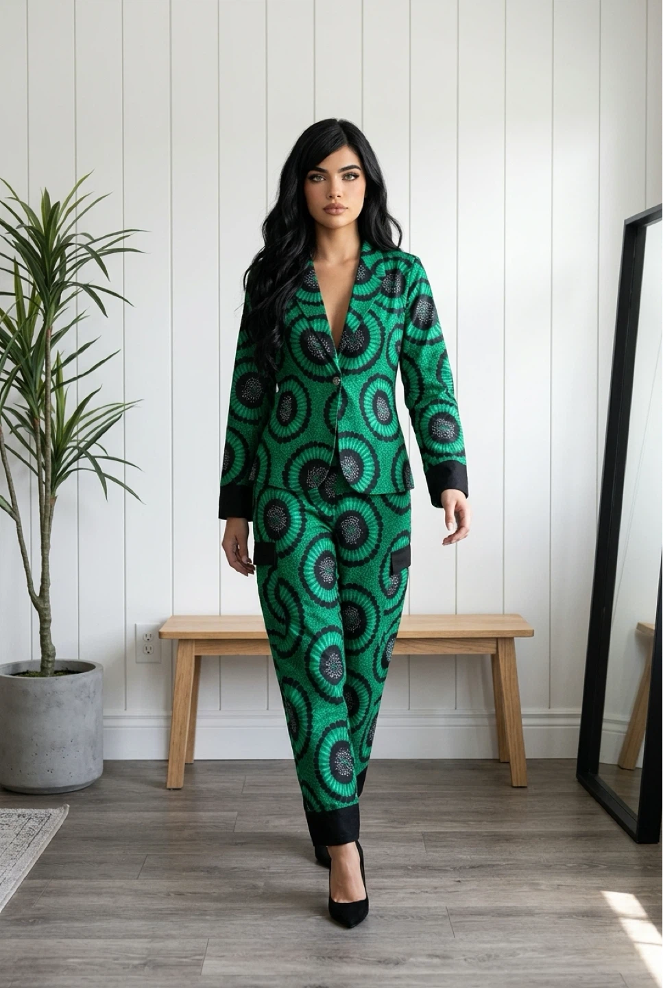 Blue striped jumpsuit with tie waist - photo 2