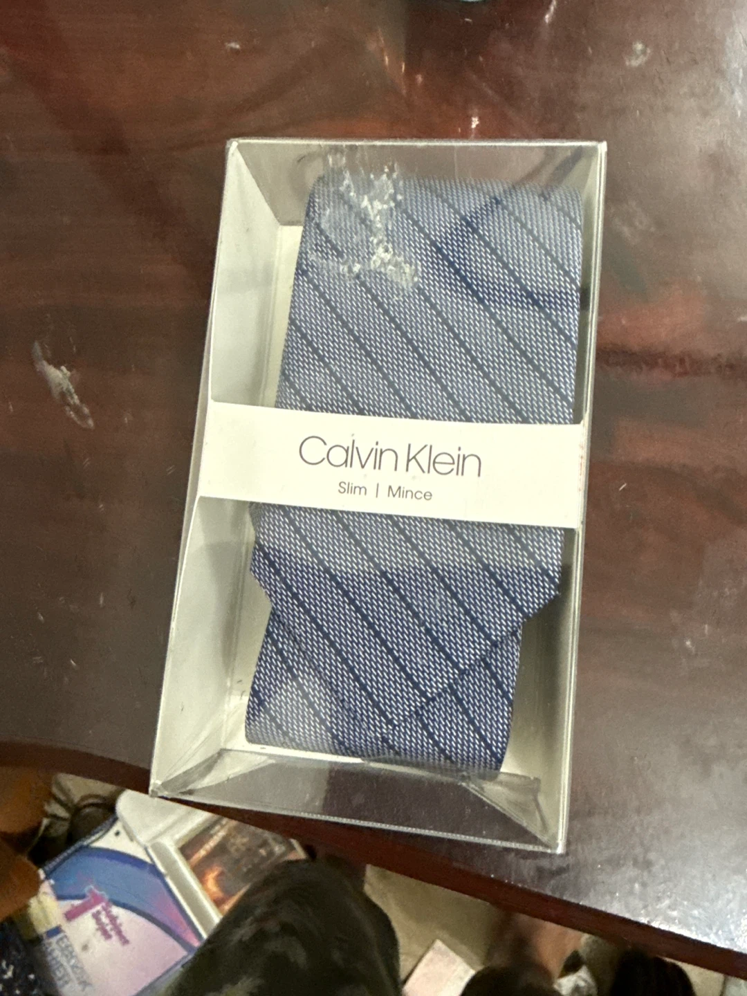 Calvin Klein Slim Tie - Blue and White Striped