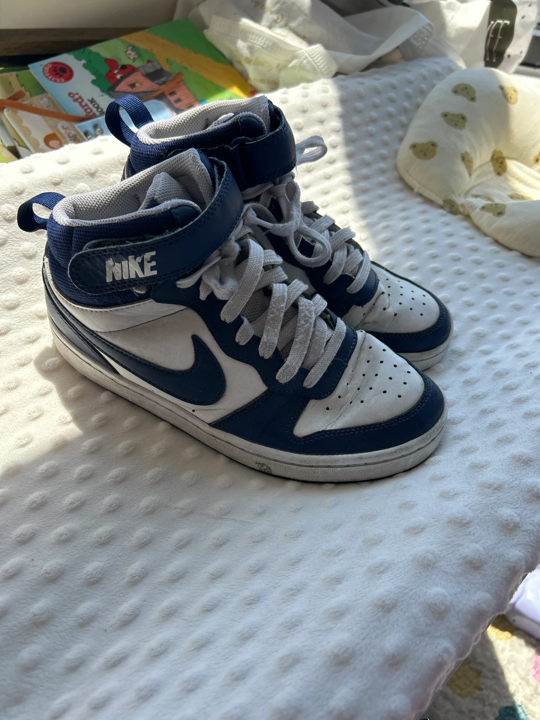 Nike High Top Sneakers - Blue and White - Youth Size 5