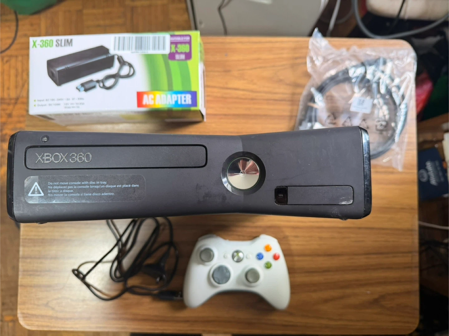 Xbox 360 Slim Console with Controller and AC Adapter