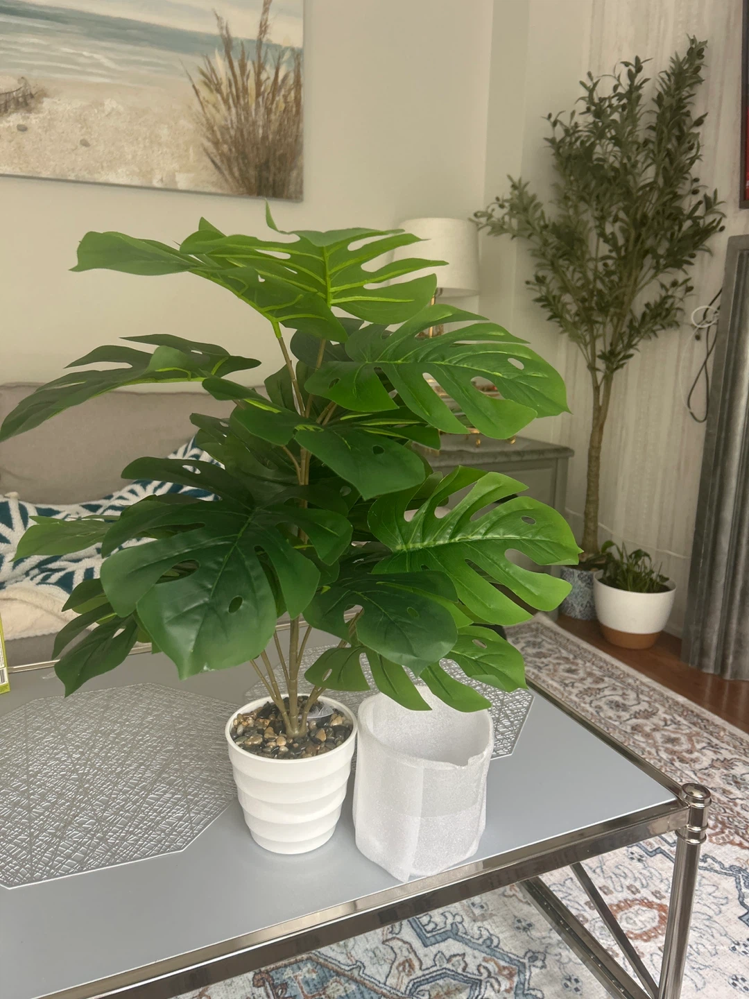 Artificial Monstera Plant in White Pot