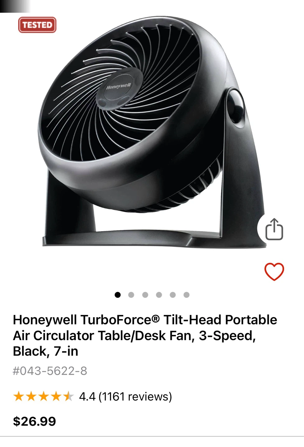 Honeywell TurboForce Portable Air Circulator Table/Desk Fan - photo 2