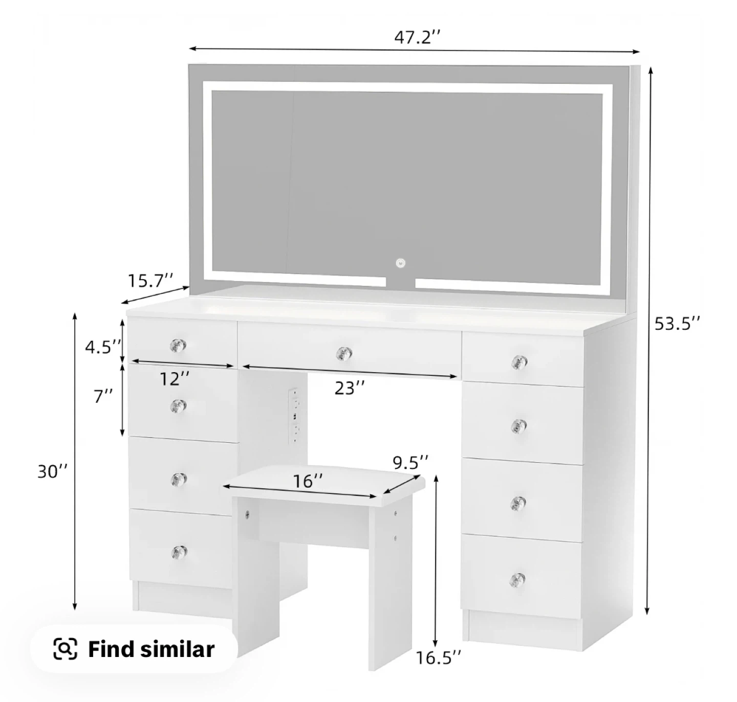 Black Vanity Dresser with Lighted Mirror and Stool - photo 2