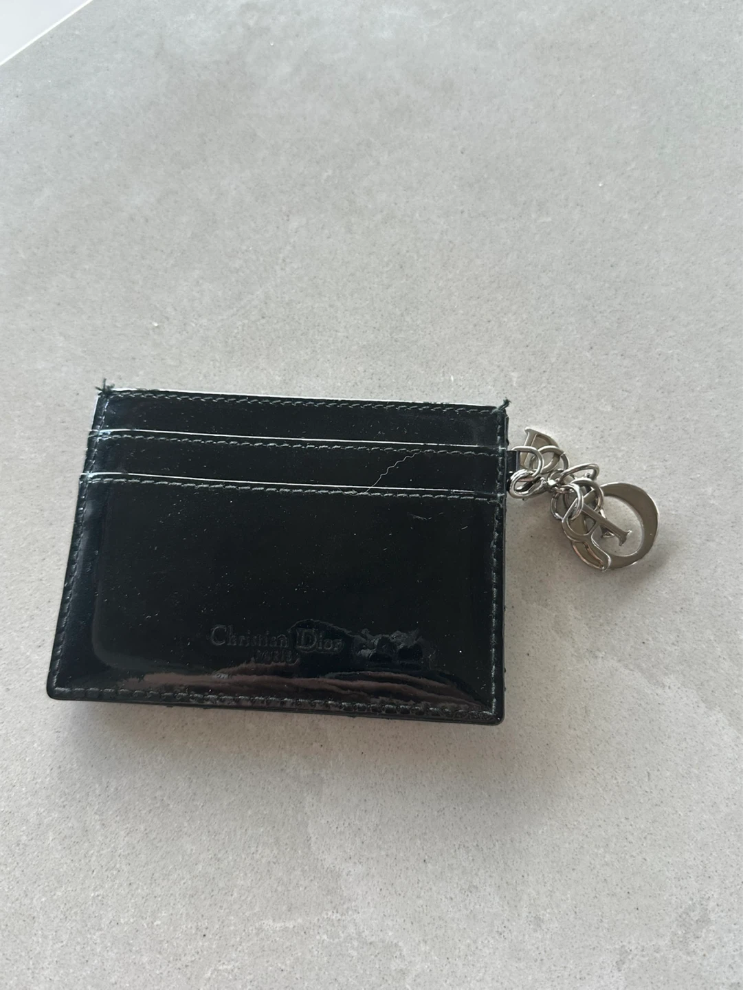 Christian Dior Black Patent Cannage Card Holder w/ Charm - photo 2