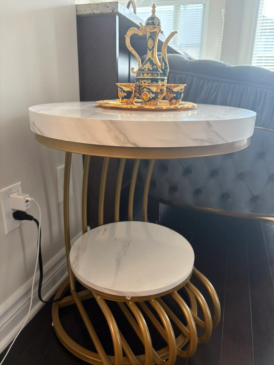 Marble Top Nesting Coffee Table with Gold Base - photo 5