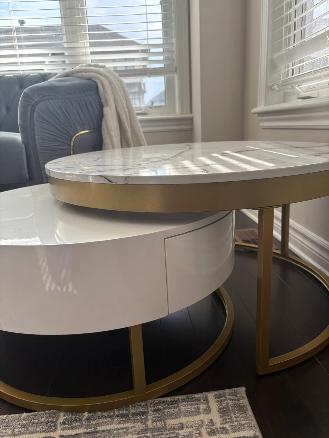 Marble Top Nesting Coffee Table with Gold Base - photo 3