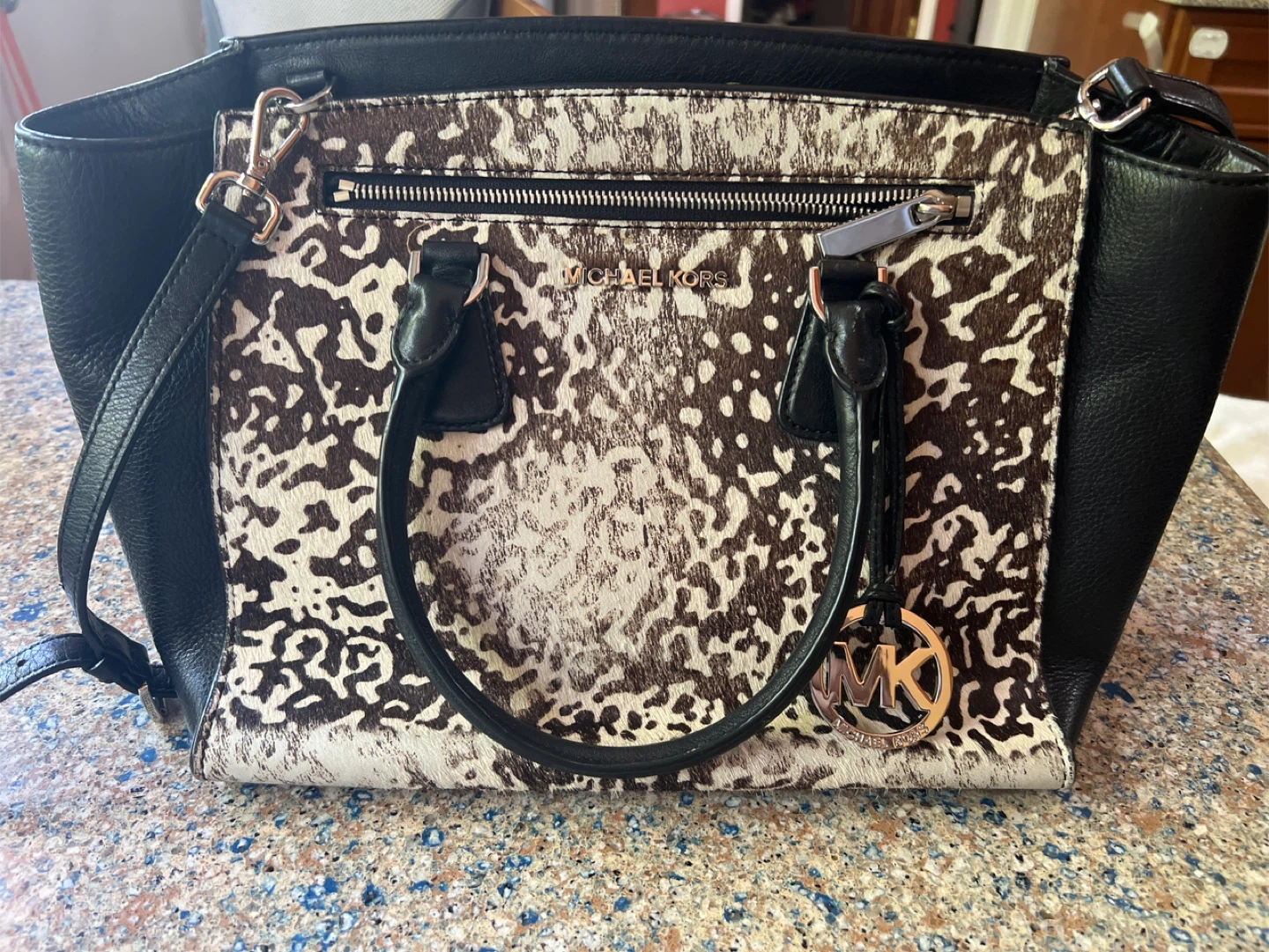Michael Kors Satchel Handbag with Haircalf Detail