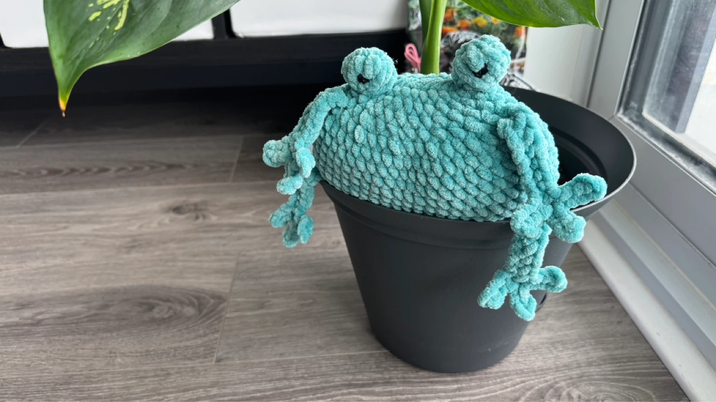 Teal Crochet Frog Emotional Support Plush Toy - photo 5
