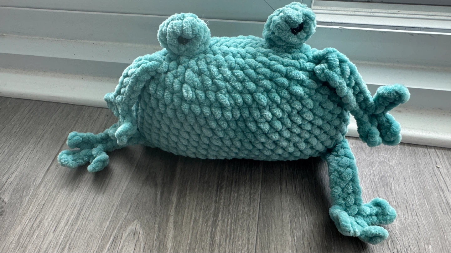 Teal Crochet Frog Emotional Support Plush Toy - photo 4