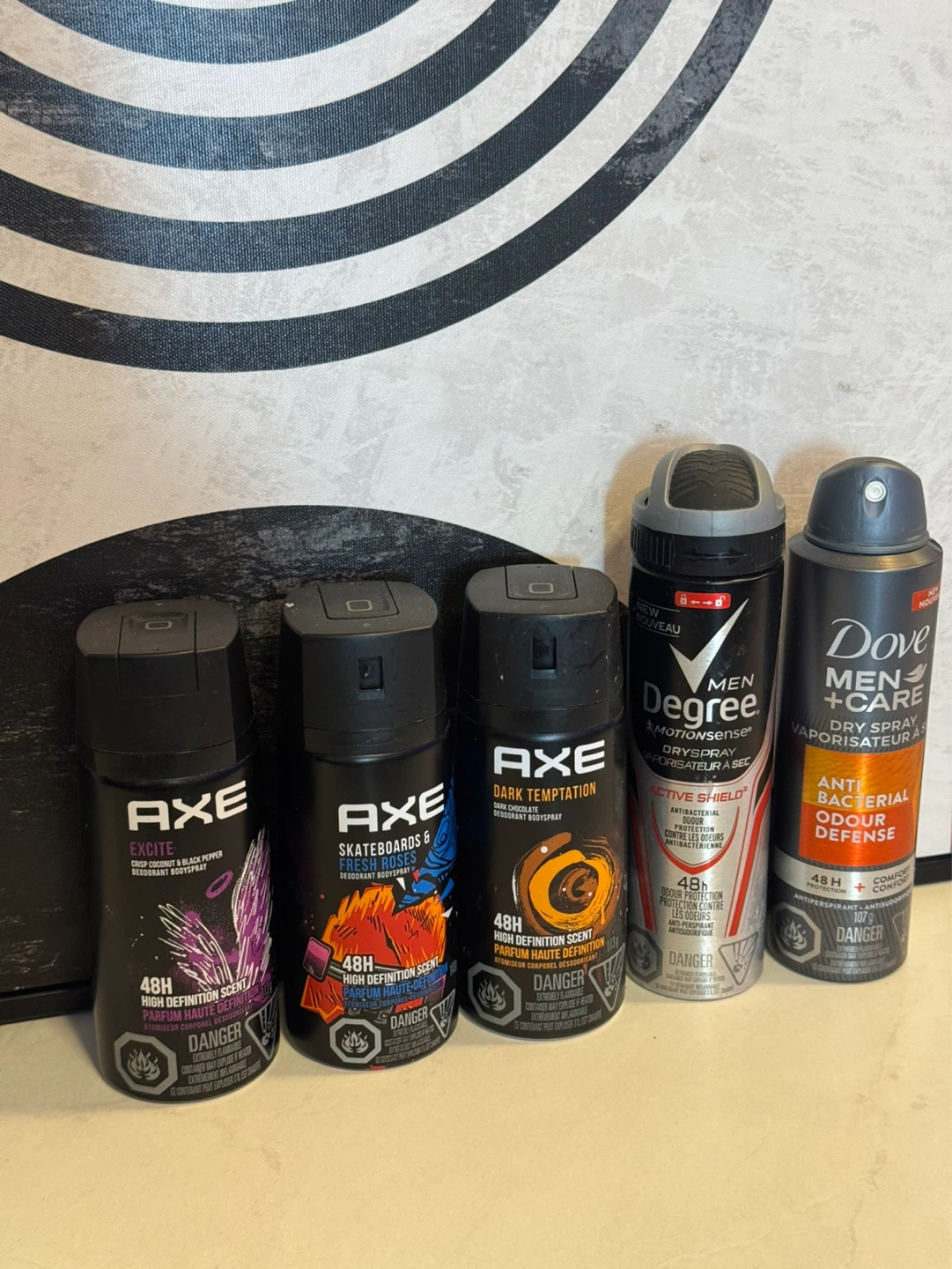 Bundle of 5 Deodorant Body Sprays - Axe, Degree, Dove