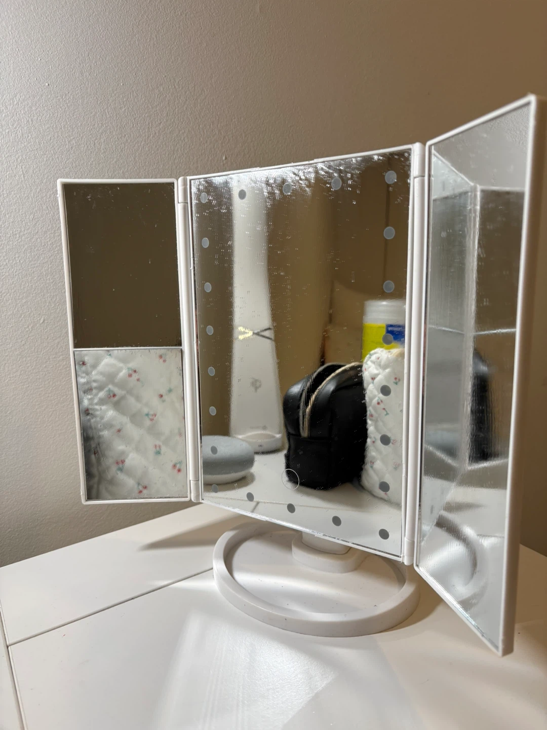White Tri-Fold Lighted Makeup Mirror - photo 3