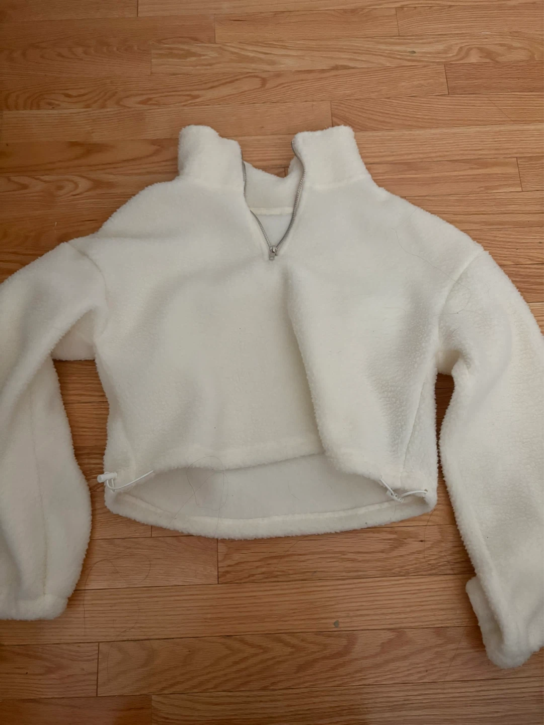 White Sherpa Fleece Quarter-Zip Cropped Pullover
