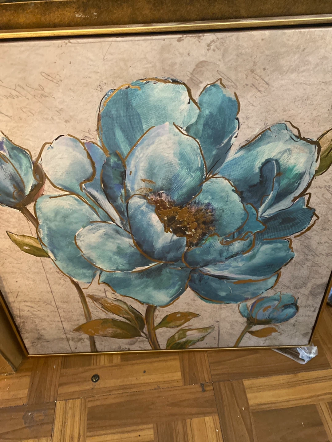 Framed Teal Flower Wall Art